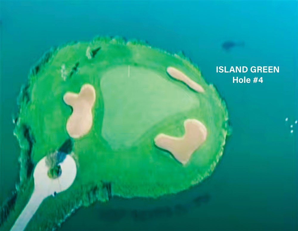 Helicopter view Hole 4 island green